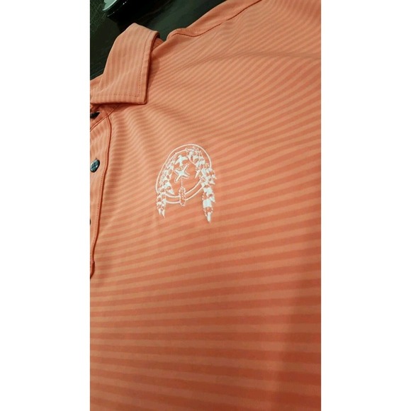 Foot Joy Mens Polo Shirt Sz M Salmon Short Sleeve Striped Embroidered Logo Golf - Picture 9 of 12